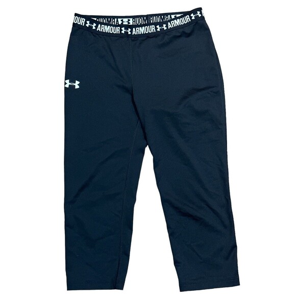 Under Armour Unisex Black Pull On Elastic Waist Capri Leggings Waist 26 YXL  EUC - Picture 1 of 4